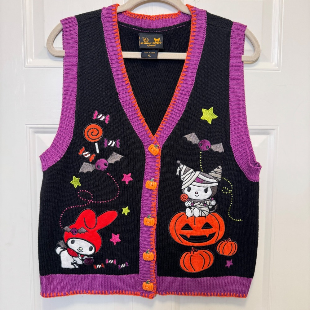 Hot Topic Womens Sweater Vest XL Black Halloween My Melody Kuromi Kawaii Goth